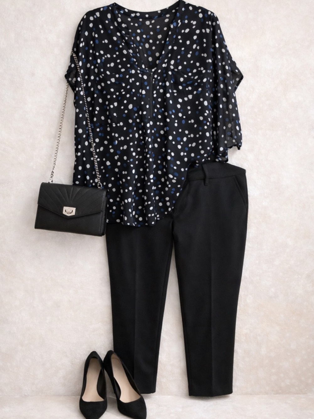 torrid Black Blouse with Blue‎ & White Dot Print plus size